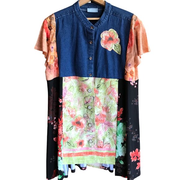 Handmade Boho Patchwork Duster, Size L-XL: Upcycled Hippie Tunic - Picture 5 of 16